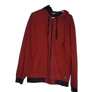 VAN'S Hoodie Adult Maroon Red Full Zip Long Sleeve Sweatshirt Patch Logo‎ Size L